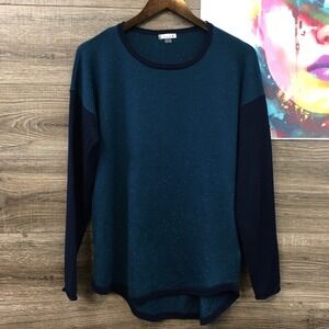 Smartwool Merino Wool Blend Colorblock Sweater Teal Navy Womens Large